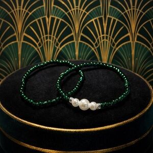 Emerald Pearl Deco Bracelet Set